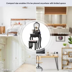 Costway Vanity Wood Makeup Dressing Table Stool Jewelry Desk Black -Furniture Specialty Store GUEST 98075a6e 9440 4bf1 9de7 8d596e4c61ad 1