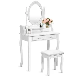 Costway Vanity Wood Makeup Dressing Table Stool 4 Drawers Black/White -Furniture Specialty Store GUEST 9a2d1a22 7638 46cb a710 b12634b2cc2b