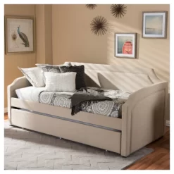 Parkson Modern And Contemporary Linen Fabric Curved Notched Corners Sofa Daybed With Roll - Out Trundle Guest Bed - Twin - Baxton Studio -Furniture Specialty Store GUEST 9aaabc8c b0fc 4b24 9004 505725a4b294