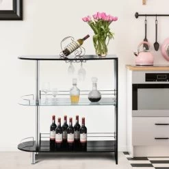 Costway Wine Rack Unit W/Tempered Glass Shelf & Glass Holders Glossy Black -Furniture Specialty Store GUEST 9aec0ab5 449c 4958 b1dd 2e662e6dae4a