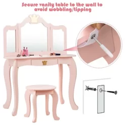 Costway Kids Makeup Dressing Table Chair Set Princess Vanity & Tri-folding Mirror -Furniture Specialty Store GUEST 9b8b55e6 ebdd 4b30 8dee 9d2e833973cc