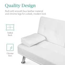 Best Choice Products Modern Faux Leather Convertible Futon Sofa W/ Removable Armrests, Metal Legs, 2 Cupholders - White -Furniture Specialty Store GUEST 9e717f59 c899 43a7 aa7c e998c6ba72ad