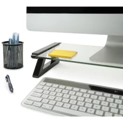 Mount-It! USB Monitor Stand And Laptop Stand | Glass Desk Riser With 3 USB Hub Ports | 20 Lbs. Weight Capacity