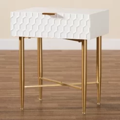 Marcin Wood And Metal 1 Drawer Nightstand White/Gold - Baxton Studio -Furniture Specialty Store GUEST a0499144 a3ab 4b3f 990f 3b83a2cc022c