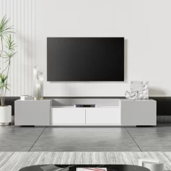 Modern TV Stand For 70" TV With Large Storage And Magnetic Doors, White - ModernLuxe