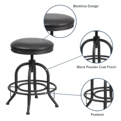 Merrick Lane Counter Stool Contemporary Black Faux Leather Backless Stool With Swivel Seat Height Adjustment And Footrest -Furniture Specialty Store GUEST a223e745 5458 41f0 aa05 fac995f24454