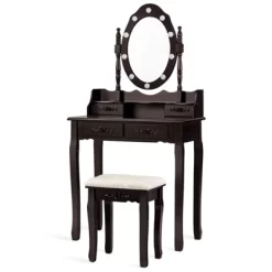 Vanity Table Set Detachable Makeup Table Dressing Desk With Mirror & Cushioned Stool Brown/White/Black -Furniture Specialty Store GUEST a28db7a9 5c53 4210 9470 80219eaa5197