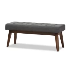 Elia Mid Century Modern Walnut Wood Fabric Button Tufted Bench - Baxton Studio -Furniture Specialty Store GUEST a33d6801 002b 4af9 90aa c2f3df7ebb49