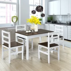Costway 5pcs Dining Set Solid Wood Compact Kitchen Table & 4 Chairs Modern