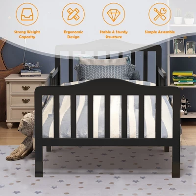 Costway Kids Toddler Wood Bed Bedroom Furniture W/ Guardrails Black/Brown/Grey/White 6 Costway Kids Toddler Wood Bed Bedroom Furniture W/ Guardrails Black/Brown/Grey/White - Image 4