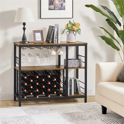 Yaheetech Home Bar Industrial Wine Rack Table With Glass Holder, Wine Bar Cabinet, Rustic Brown 3 Yaheetech Home Bar Industrial Wine Rack Table With Glass Holder, Wine Bar Cabinet, Rustic Brown