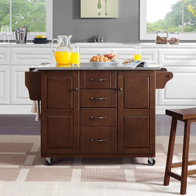 Eleanor Stainless Steel Top Kitchen Cart Mahogany/Stainless Steel - Crosley 4 Eleanor Stainless Steel Top Kitchen Cart Mahogany/Stainless Steel - Crosley - Image 2