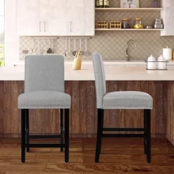 Costway Set Of 2 25'' Kitchen Breakfast Chairs Nailhead Bar Stools BeigeGray -Furniture Specialty Store GUEST a4e6a181 8db6 48e2 9e0b 97bcf6d3e025