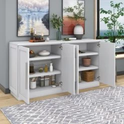 60" Storage Buffet Sideboard With Adjustable Shelves And Silver Handles - ModernLuxe