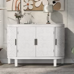 Accent Storage Cabinet Wooden Sideboard Cabinet With Antique Pattern Doors-ModernLuxe