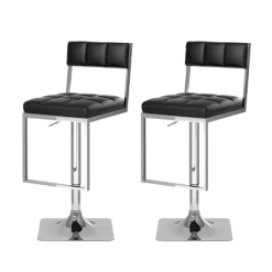 Set Of 2 Adjustable Square Tufted Leatherette Barstool - Corliving