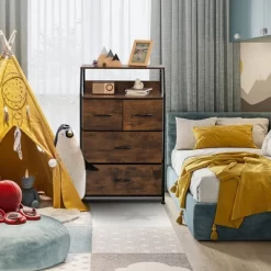 Costway 4 Drawer Dresser Tall Wide Storage Organizer Unit W/ Wooden Top Fabric Bins -Furniture Specialty Store GUEST a8a82837 10ab 4c50 ac38 d04bd35dd918