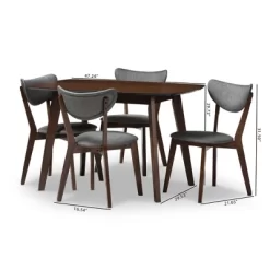 5pc Hadrea Mid Century Modern Walnut Finished Fabric Upholstered Dining Set Dark Gray - Baxton Studio -Furniture Specialty Store GUEST a95eae54 987c 474b 9c83 f2547a00994c
