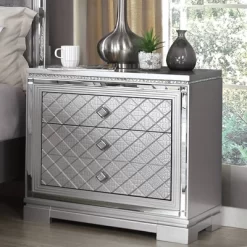 Tenaya 2 Drawer Nightstand With Hidden Drawer And USB Ports Silver - HOMES: Inside + Out