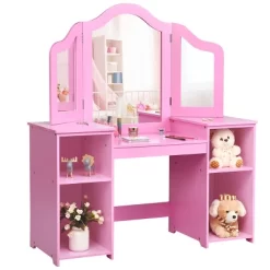 Costway Vanity Table Set Makeup Dressing Kids Girls Study Table Tri Folding Mirror WhitePink 23 Costway Vanity Table Set Makeup Dressing Kids Girls Study Table Tri Folding Mirror WhitePink -Furniture Specialty Store GUEST a9e084a4 8665 46b7 b704 7d5a0da74c60