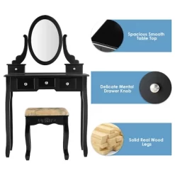 Tangkula Vanity Table Set W/ 360° Rotating Oval Mirror & Drawers Black/White -Furniture Specialty Store GUEST a9e4a3b8 1318 49f8 ad0f 231941a3f11a