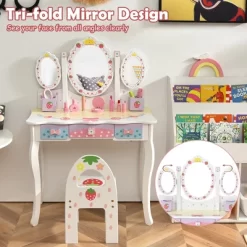 Costway Kids Vanity Princess Makeup Dressing Table Chair Set W/ Tri-fold Mirror White -Furniture Specialty Store GUEST a9f40336 37e6 4bac a59e 85f2e8a3e0a8