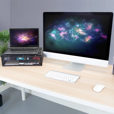 Mount-It! Computer Monitor Stand With Drawers, Metal Mesh Riser & Organizer For Laptops And Computers, Desk Organizer With Two Pullout Storage Drawers 4 Mount-It! Computer Monitor Stand With Drawers, Metal Mesh Riser & Organizer For Laptops And Computers, Desk Organizer With Two Pullout Storage Drawers - Image 2