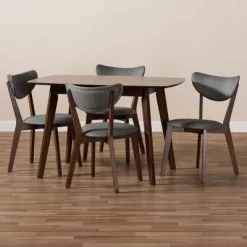 5pc Hadrea Mid Century Modern Walnut Finished Fabric Upholstered Dining Set Dark Gray - Baxton Studio -Furniture Specialty Store GUEST aaafbe5d a366 4cf9 8d27 a51eb633d0af