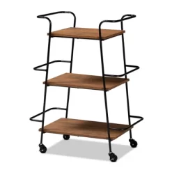 Small Bernard Rustic Industrial Metal And Wood 3 Tier Mobile Wine Bar Cart Black/Walnut - Baxton Studio -Furniture Specialty Store GUEST aad8ced7 2eef 48ae 8fd5 fe2d0c700e29