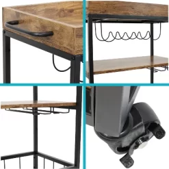 Sunnydaze Decor Sunnydaze 3 Tier Rustic Industrial Style Rolling Indoor Bar Cart With Wine Bottle And Stemware Rack -Furniture Specialty Store GUEST ac8a8966 d8d7 4f72 887a 8cbdda2bebdb