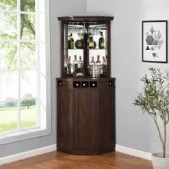 Home Source Charcoal Corner Bar Unit With Built-in Wine Rack And Lower Cabinet -Furniture Specialty Store GUEST acab2d05 e920 44fe 92b0 f6b172c48919