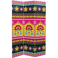 6" Double Sided Neon Lotus Canvas Room Divider - Oriental Furniture