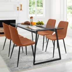 Mona+Bingo 5 Piece Black Rectangular Clear Tempered Transparent Glass Table With 4 Upholstered Side Chairs-Maison Boucle -Furniture Specialty Store GUEST ad25e24d 1b48 49fc bd5d eded0d1add6b