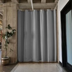 Room Dividers Now Tension Rod Room Divider Kit 8ft Tall X 6ft 8in - 9ft 6in Wide - Slate Gray (With Curtains)