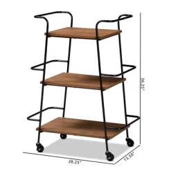Small Bernard Rustic Industrial Metal And Wood 3 Tier Mobile Wine Bar Cart Black/Walnut - Baxton Studio -Furniture Specialty Store GUEST ad9acae4 0fdb 4ded 9dfe 4f5756c1657b