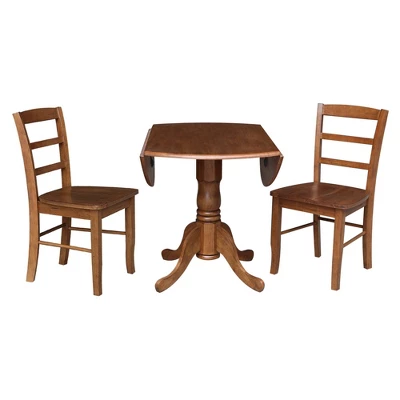 42" Albion Drop Leaf Dining Table With 2 Madrid Ladderback Chairs Distressed Oak - International Concepts 6 42" Albion Drop Leaf Dining Table With 2 Madrid Ladderback Chairs Distressed Oak - International Concepts - Image 4