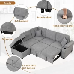 87.4" L Shape Sectional Sleeper Sofa Bed, 2 In 1 Pull Out Sofa Couch With Storage Ottoman, Cup Holder And USB Port-ModernLuxe -Furniture Specialty Store GUEST ae9b1b83 0367 4b2e a9ff 9cd479c7d582