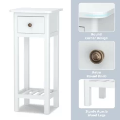 Costway 2 Tier End Bedside Sofa Side Table With Drawer Shelf Acacia Wood Nightstand White -Furniture Specialty Store GUEST ae9ee68e b933 4599 b905 7b24f66bce75