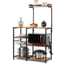 Costway 4-Tier Vintage Kitchen Baker's Rack Utility Microwave Stand W/ Basket & 5 Hooks -Furniture Specialty Store GUEST aee2dec8 b809 43d2 bb7e 9e581afd55ab