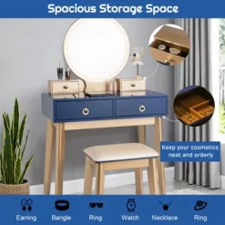 Tangkula Vanity Table Set 3 Color LED Light Touch Screen Mirror W/ Stool Black/Navy -Furniture Specialty Store GUEST af2a4524 31c3 4af2 87fb b12fe8941172