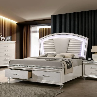 3pc California King Granite Bedroom Set With Nightstand And Chest Pearl White - HOMES: Inside + Out 7 3pc California King Granite Bedroom Set With Nightstand And Chest Pearl White - HOMES: Inside + Out - Image 5