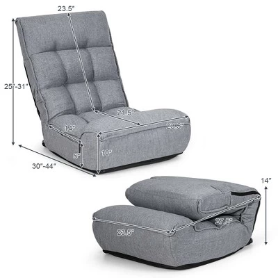 Costway 4-Position Floor Chair Folding Lazy Sofa W/Adjustable Backrest& Headrest Gray 3 Costway 4-Position Floor Chair Folding Lazy Sofa W/Adjustable Backrest& Headrest Gray
