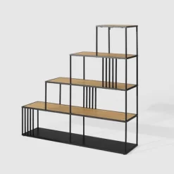 55.5" Modern 4 Shelf With Metal Bar Room Divider Bookcase Coastal Oak/Black - Saracina Home -Furniture Specialty Store GUEST b0dd5f61 84fc 4575 9f0d 8fd93ec26adc