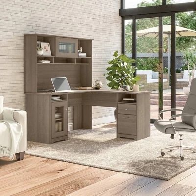 Cabot 60W L Shaped Computer Desk With Hutch - Bush Furniture 3 Cabot 60W L Shaped Computer Desk With Hutch - Bush Furniture