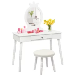 Tangkula Kids Princess Vanity Table Set W/ Chair Crown Mirror White -Furniture Specialty Store GUEST b3ab2418 7897 4cbf a161 1c8ca3adcbcf