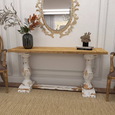 Vintage Wood Console Table White - Olivia & May 5 Vintage Wood Console Table White - Olivia & May - Image 3