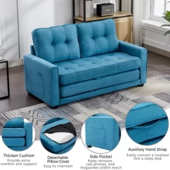 59.4" Upholstered Loveseat Sofa Couch, Pull-Out Sofa Bed With Side Pocket-ModernLuxe -Furniture Specialty Store GUEST b4665278 4c9c 4cf7 ac09 01941263a853