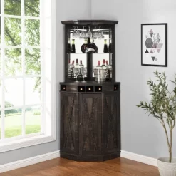 Home Source Charcoal Corner Bar Unit With Built-in Wine Rack And Lower Cabinet -Furniture Specialty Store GUEST b482b8b7 ae1e 4784 8c86 c65970ed4dcb