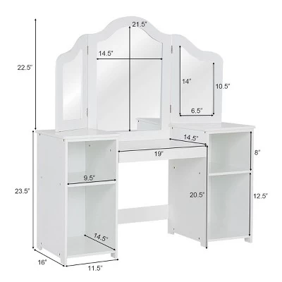 Costway Vanity Table Set Makeup Dressing Kids Girls Study Table Tri Folding Mirror WhitePink 6 Costway Vanity Table Set Makeup Dressing Kids Girls Study Table Tri Folding Mirror WhitePink - Image 4