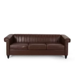 Drury Contemporary Channel Stitch 3 Seater Sofa With Nailhead Trim - Christopher Knight Home -Furniture Specialty Store GUEST b9b15af3 7b7d 4591 8dac 50efa9a28784